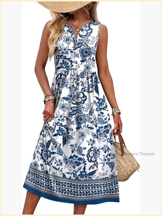 Dresses & Skirts - V-Neck Button Up Midi Dress with Pockets Sleeveless